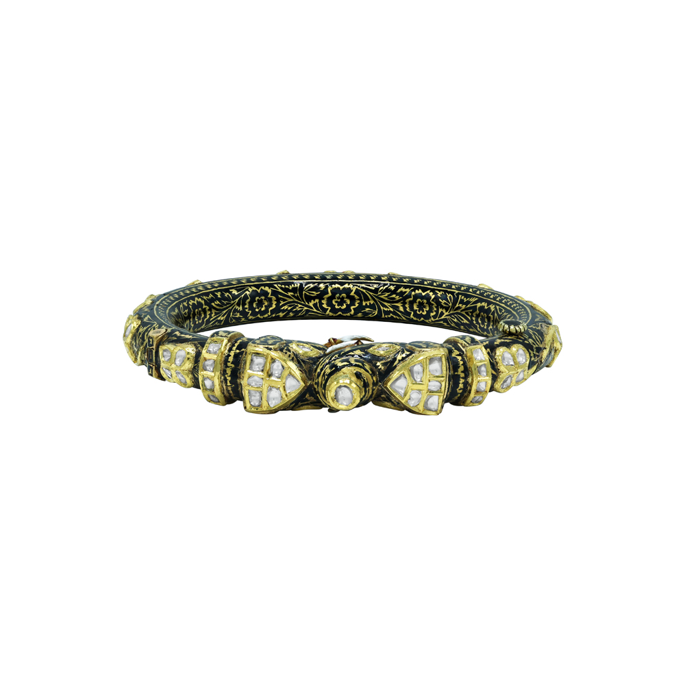 Polki Bangle with Black Enamel and Floral Patterns